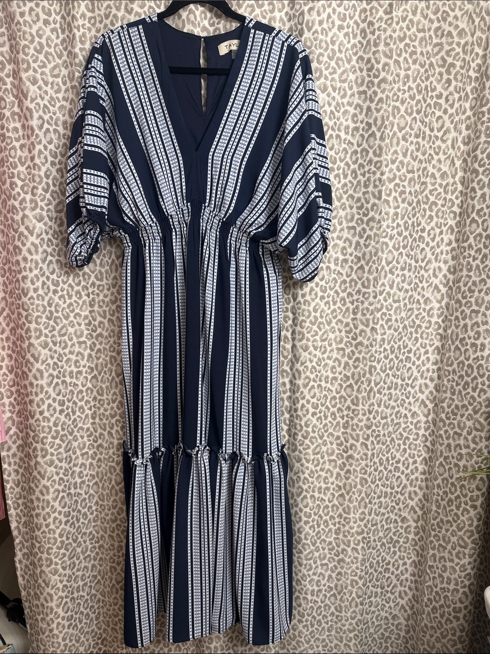 Taylor Navy and White Vertical Stripe Maxi Dress